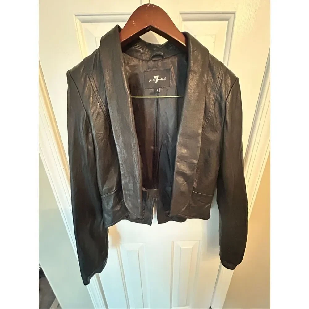 7 For all Mankind Women Rumble Leather Jacket  Size S black moto style short